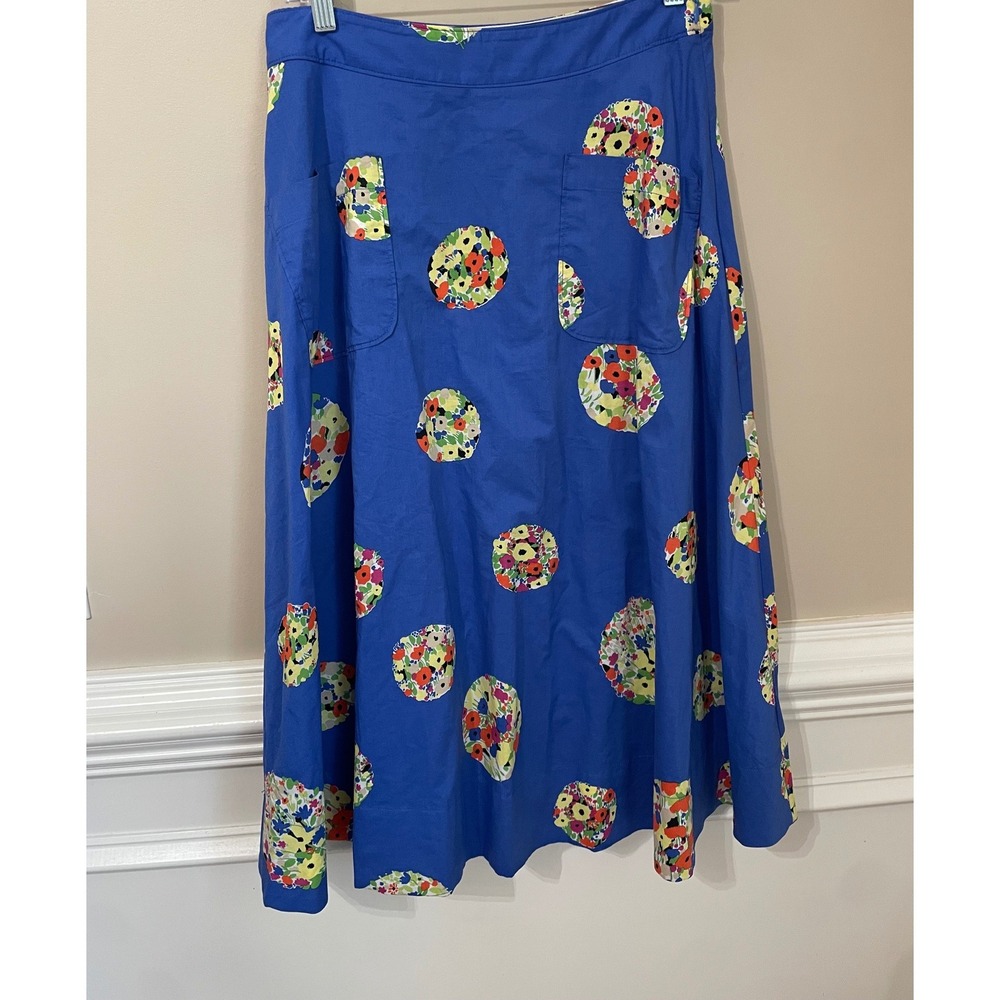 Conversations by Anthropologie 45 of 52 Blue Floral A-Line Midi Skirt Size 4